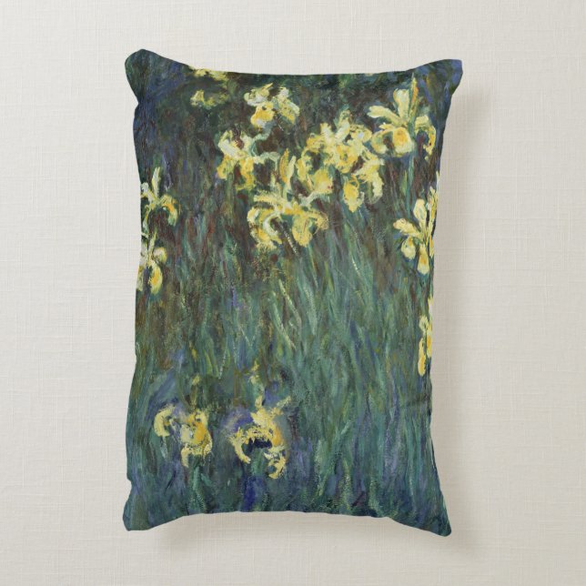 Gula Iris av Claude Monet, Vintage Finkonst Prydnadskudde (Baksidan(Vertikal))