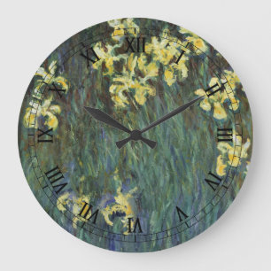 Gula Iris av Claude Monet, Vintage Finkonst Stor Klocka