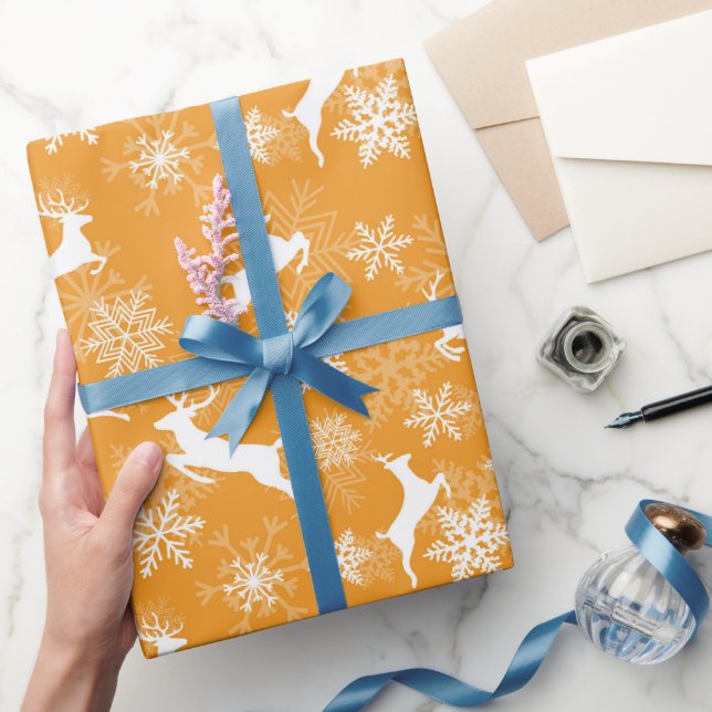 Gula jul snöflingor hjort mönster presentpapper (Gifting)