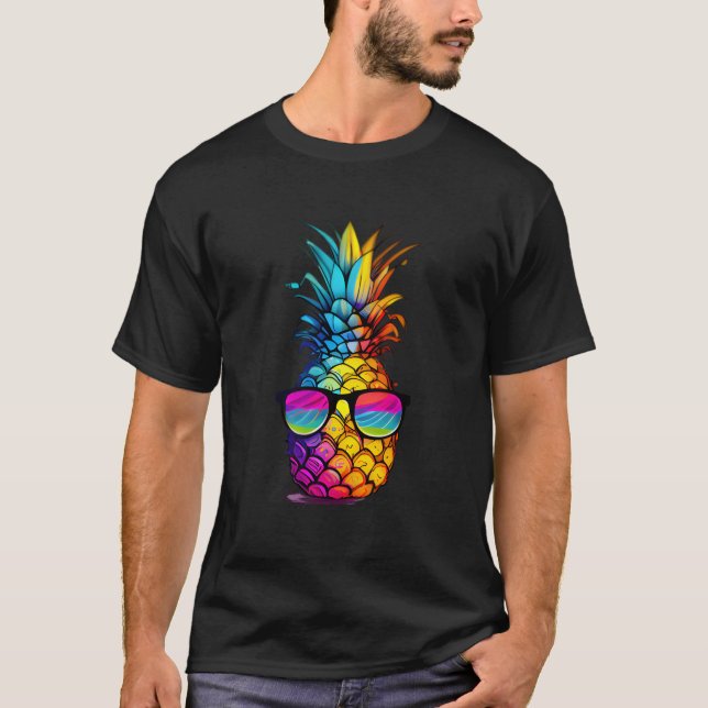 Gula K Färgglada Eäpple Solglasögon Sommar Aloha B T Shirt (Framsida)