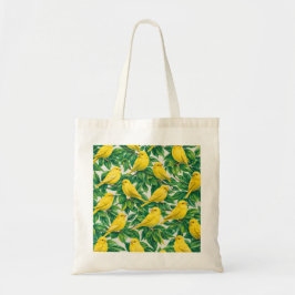 Gula kanariefåglar & Gröna blad botanisk Tygkasse