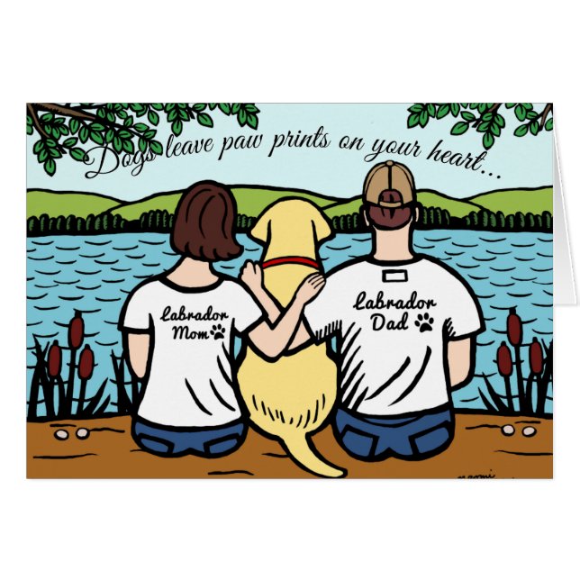 Gula Labrador och mamma och pappa Hälsningskort (Framsidan Horizontal)