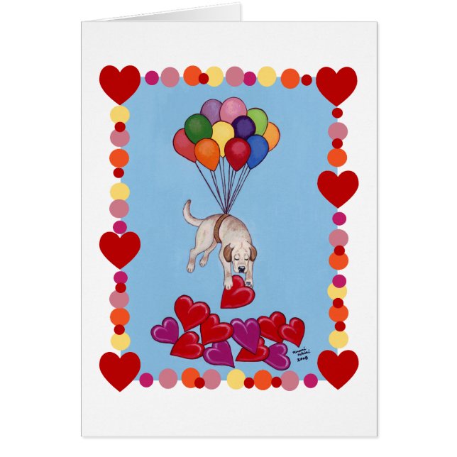 Gula Labrador som samlar (inramad) KÄRLEK, Hälsningskort (Framsidan)