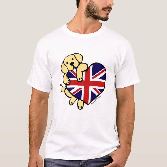 Gula Labrador & tecknad för UK-flaggahjärta 2 Tee Shirt (Framsida)