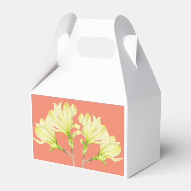 Gula magnolior på en taklistlåda presentaskar (Framsidan Sidan)