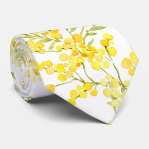 Gula mimosa blommor på vit slips
