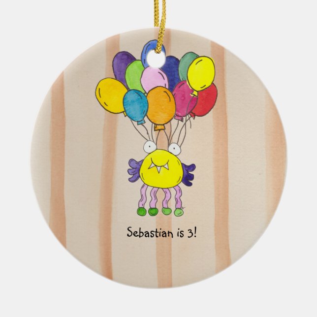 Gula monsterballong födelsedagsfest ornament (Framsidan)