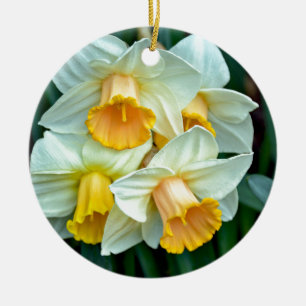 Gula narcissblommor julgransprydnad keramik