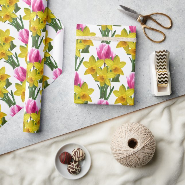 Gula Narcisser Blommig Inpackningspapper Presentpapper (Hantverk)