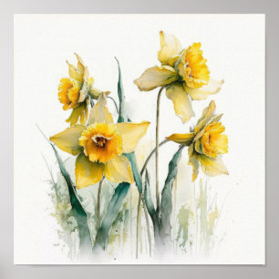 Gula Narcisser Blommig Konsttryck Poster