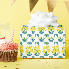 Gula Narcisser och Blåa Slingor / Blommigt Hantver Presentpapper