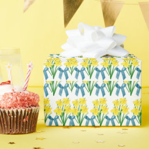 Gula Narcisser och Blåa Slingor / Blommigt Hantver Presentpapper
