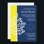 Gula Navy Träd des Livet Bar Mitzvah-inbjudningar Inbjudningar<br><div class="desc">Moderna gula och marinblå Träd des Livet Bar Mitzvah-inbjudningar. Anpassa enkelt för ditt evenemang.</div>