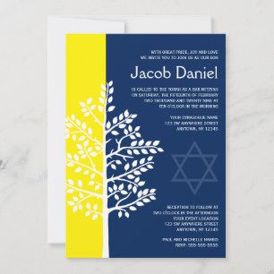 Gula Navy Träd des Livet Bar Mitzvah-inbjudningar Inbjudningar