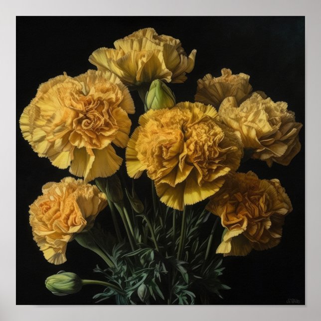 Gula Nejlikor Blomma Konsttryck Poster (Framsidan)