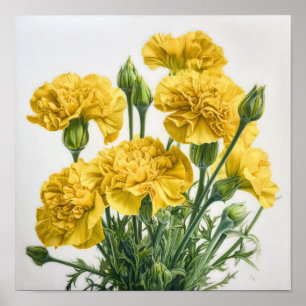 Gula Nejlikor Blommig Konsttryck Poster