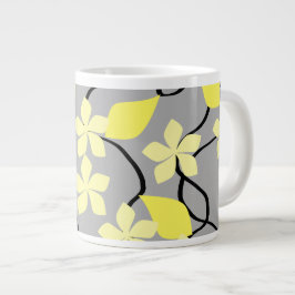 Gula och grå blommor. Blommigt mönster. Jumbo Mugg