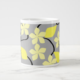 Gula och grå blommor. Blommigt mönster. Jumbo Mugg