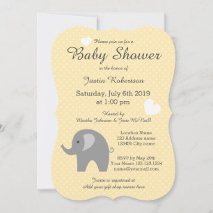 Gula och grå elefant-baby shower-inbjudningar inbjudningar