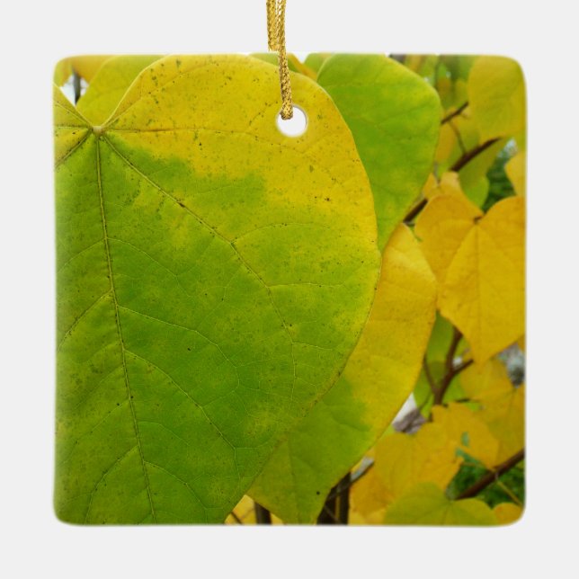 Gula och gröna Cercis blad Julgransprydnad Keramik (Framsida)