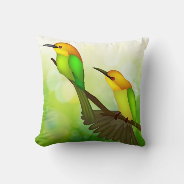 Gula och Gröna Fåglar Kudde (Framsida)