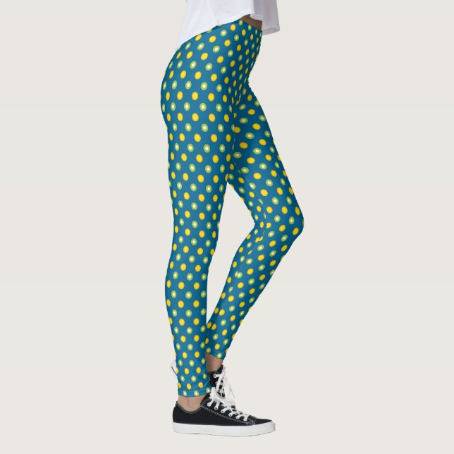 Gula och gröna prickar på turkos för anpassning leggings (Höger)