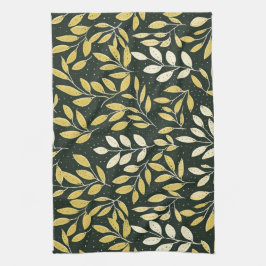 Gula och krämfärgade bladrika grenar Mönster  Kökshandduk