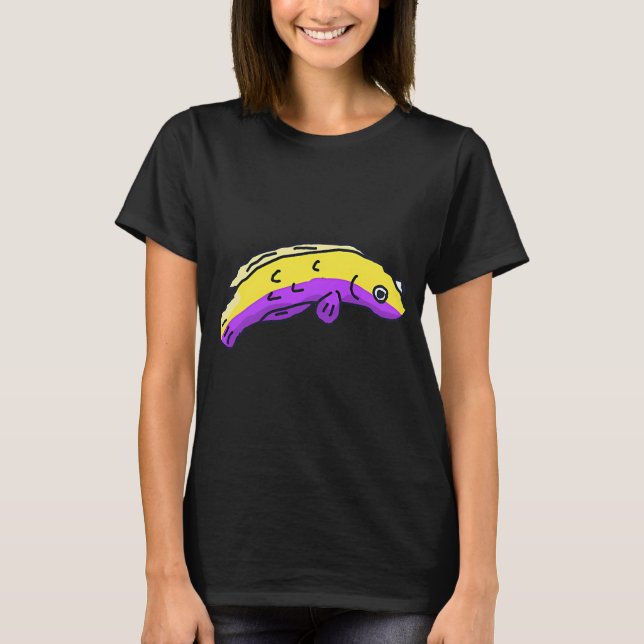 Gula och lila långa fiskar t shirt (Framsida)