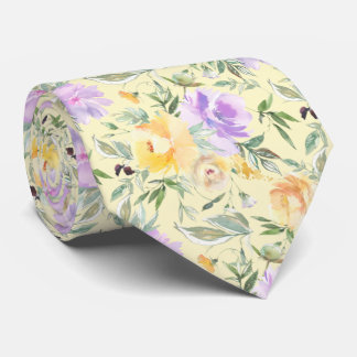 Gula och lila lavendel akvarell rosor blomster slips