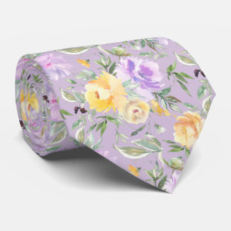 Gula och lila lavendel akvarell rosor blomster slips