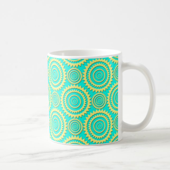 Gula och mintgröna geometriska cirklar mönster kaffemugg (Höger)