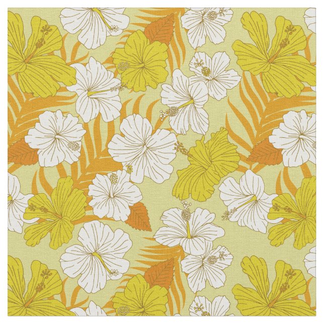 Gula och orangea tropiska hibiskusblommor tyg (Närbild)