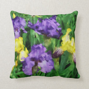 Gula och purpurfärgade Irises Kudde