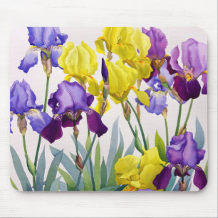 Gula och purpurfärgade Irises Musmatta