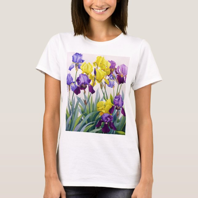 Gula och purpurfärgade Irises T Shirt (Framsida)