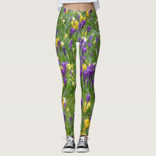 Gula och purpurfärgade krokusar leggings