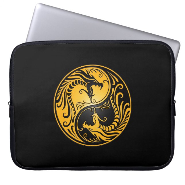 Gula och svart Yin Yang drakar Laptop Sleeve (Framsidan)