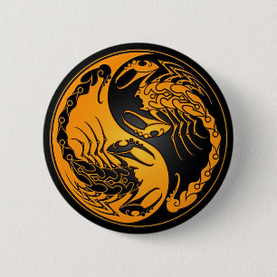 Gula och svart Yin Yang Scorpions Knapp