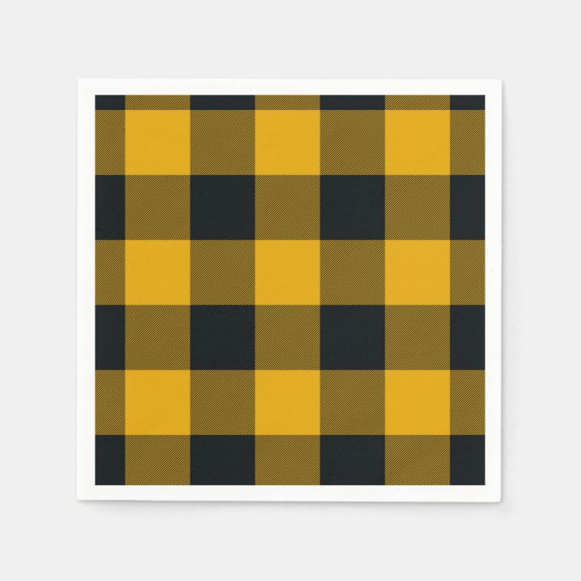 Gula och svarta rutiga rutor Buffalo Plaid Pappersservett (Framsidan)