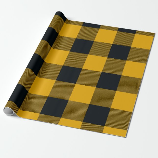 Gula och svarta rutiga rutor Buffalo Plaid Presentpapper (Utrullad)