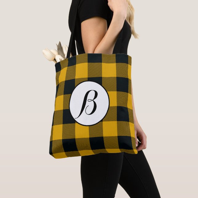 Gula och svarta rutiga rutor Buffalo Plaid Tygkasse (Närbild)