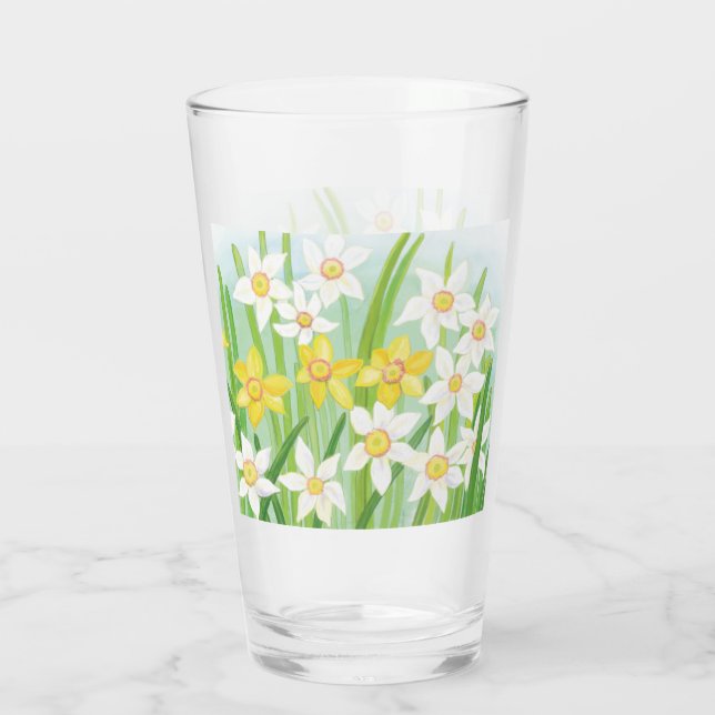 Gula och vita narcisser på våren  glaskopp (Baksida)