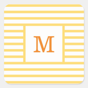 Gula och vita ränder Anpassad monogram Fyrkantigt Klistermärke