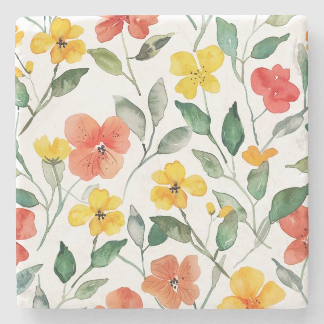 Gula Orange Blommor Stenunderlägg (Framsidan)