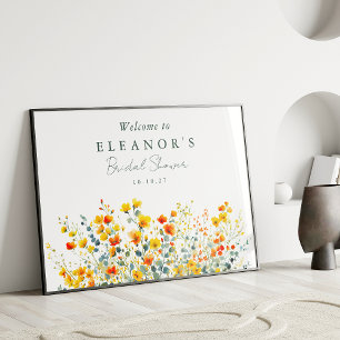 Gula Orange Vilda Blommor Bröllopsdusch Välkommen Poster