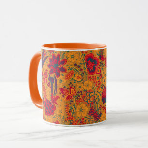 GULA ORANGEA VILD BLOMMOR TULPANER, BLAD BLOMSTER MUGG
