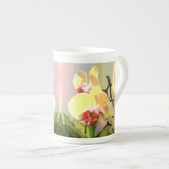 Gula orkidéer i eftermiddagssolen benporslin mugg (Framsida höger)