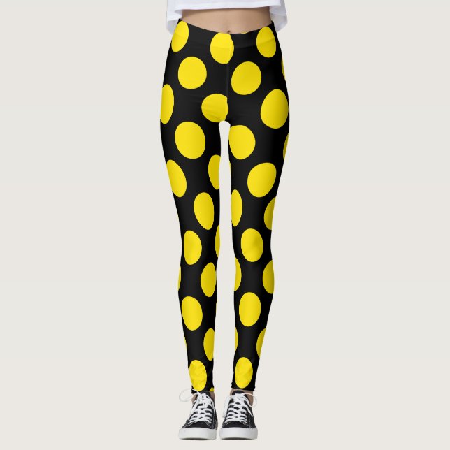Gula på svarta prickiga leggings (Framsida)