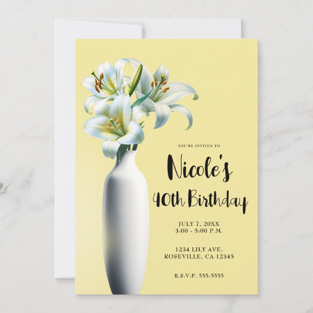 Gula påskliljor vas blomster födelsedagsfest inbjudningar (Framsida)