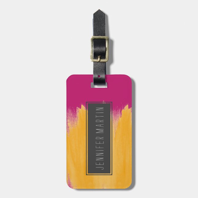 Gula penseldrag för mango på jordgubberosor bagagebricka (Vertikal Framsida)